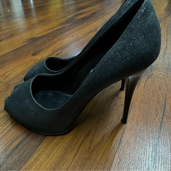 Giuseppe Zanotti Black Glitter Peep Toe Heels EU 40 US 9.5 10 - Picture 11 of 13